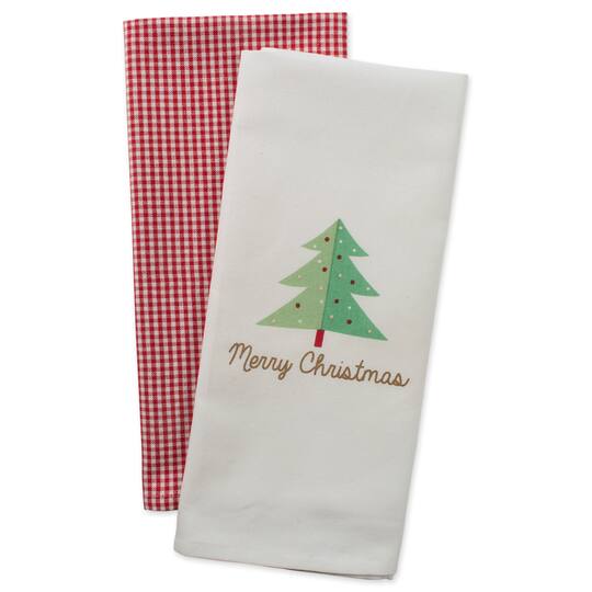 DII® Red Check & White Merry Christmas Dishtowel Set
